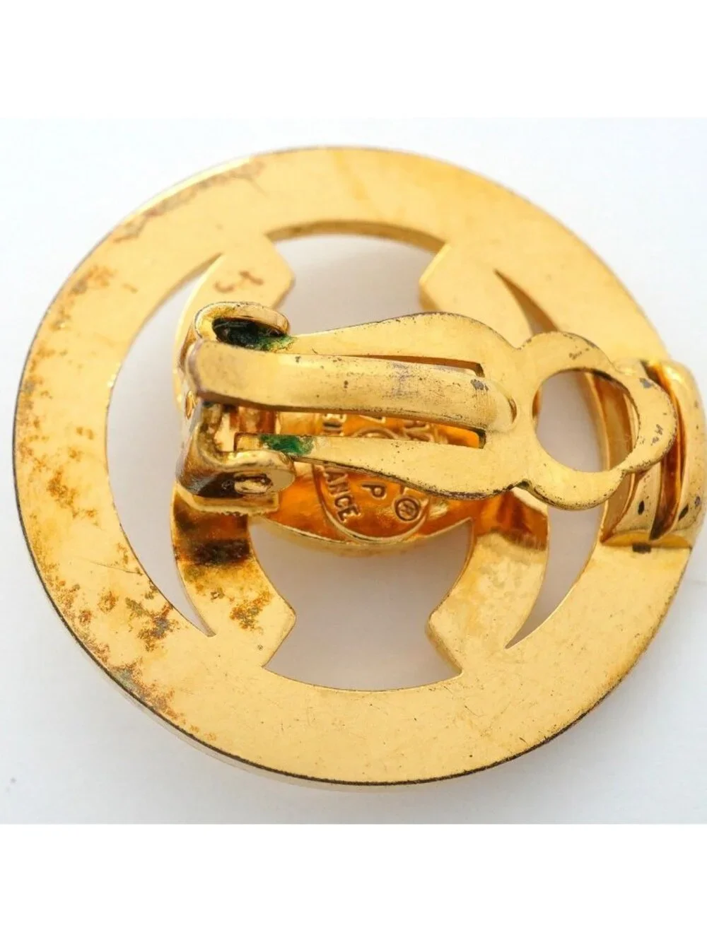 Chanel Earrings Vintage CC Logo Turnlock Round